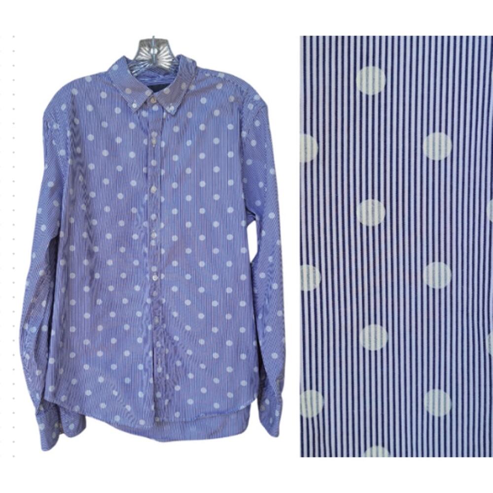 BONOBOS Men Standard Fit 100% Cotton Button Down Shirt Stripes Polka Dots Blue M